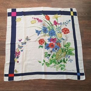 Vintage Christian Dior Floral Butterfly Silk Scarf
